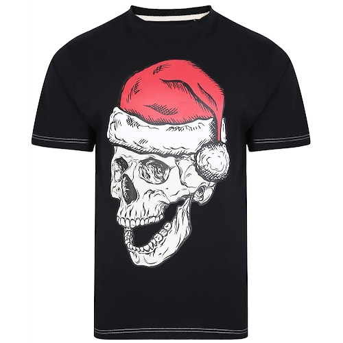 KAM Santa Skull Print T-Shirt Black